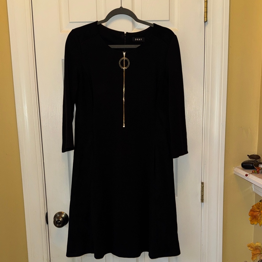 DKNY Elegant Black Dress with Gold Zipper